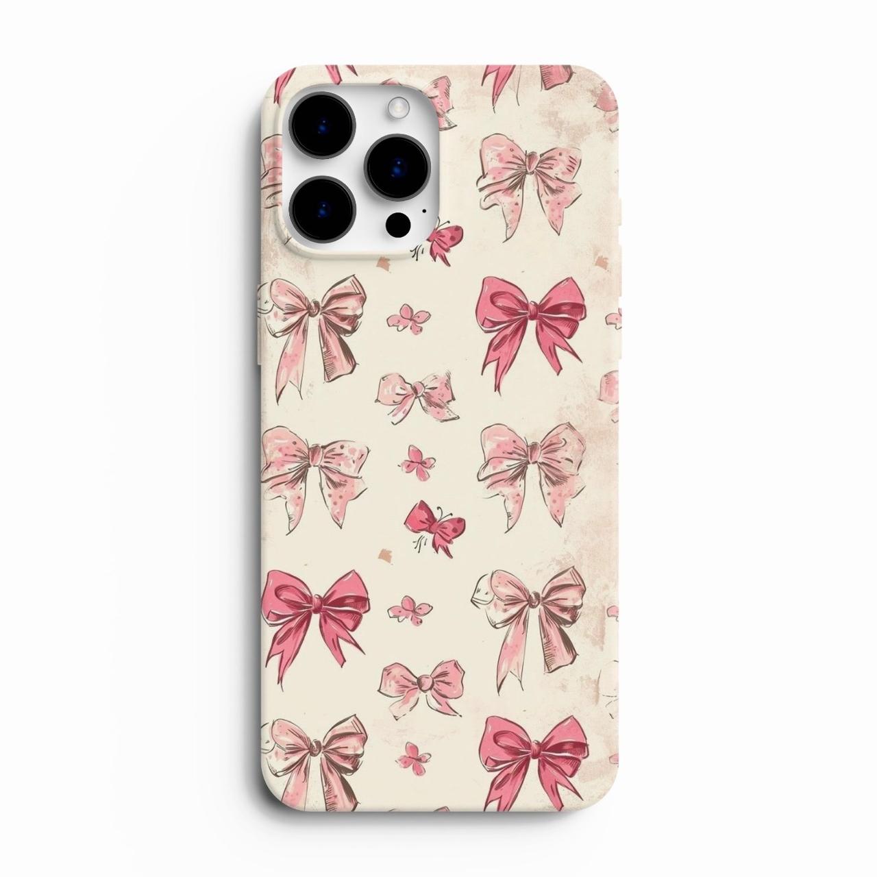 Glossy Glass Bow Case – Mirror Finish & Ribbon Charm