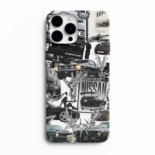 Chrome Chaos – Car Collage Inspired Glass Phone Case